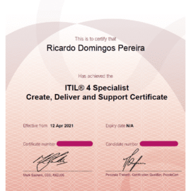 Oficialmente certificado como ITIL 4 Specialist: Create, Deliver and Support